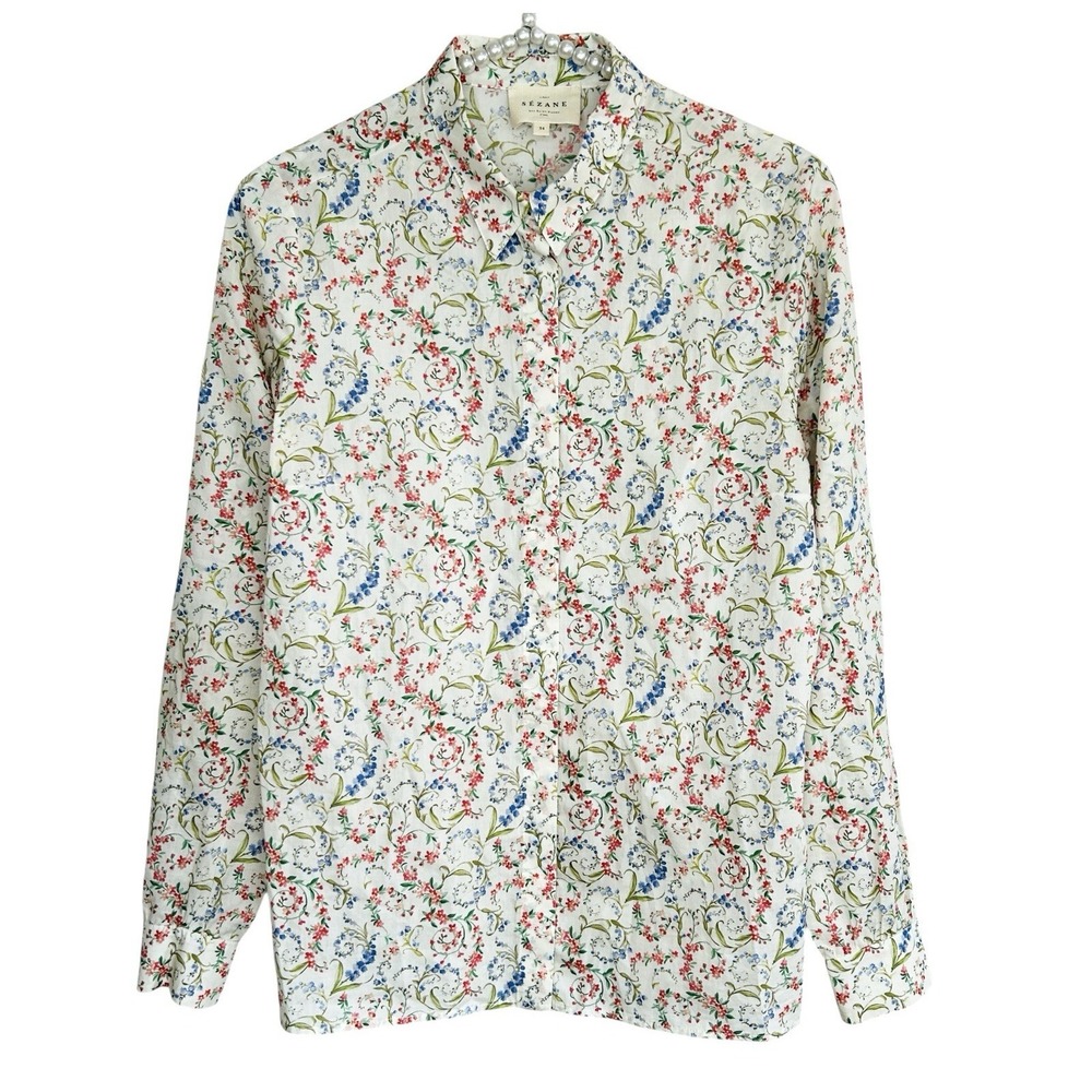 Sezane Lady Shirt Liberty Top 34 US 2 Floral Preppy Heritage Cottage Old Money